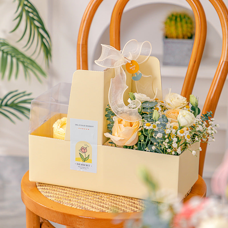 10PCS flower & cake paper handle box with clear cake box