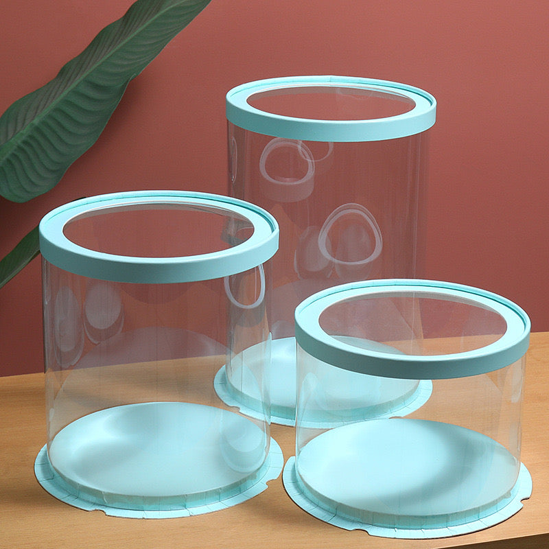 10 boxes Blue Round tall cake box with clear top window