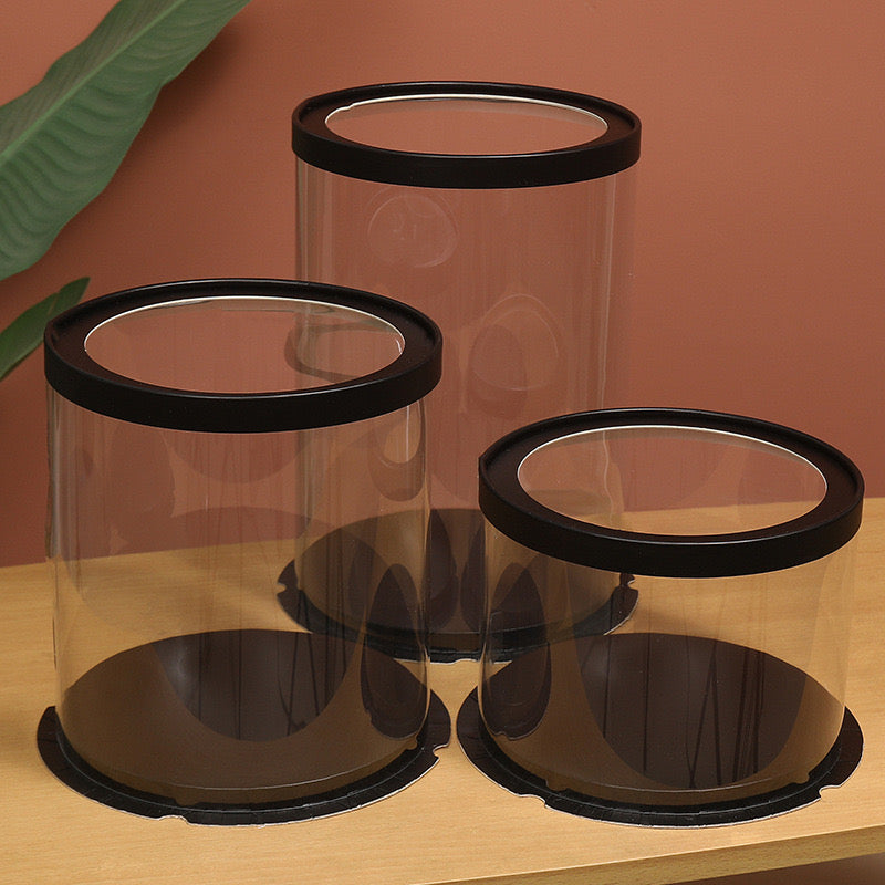 Caja para pastel redonda alta negra de 10 cajas con ventana superior transparente
