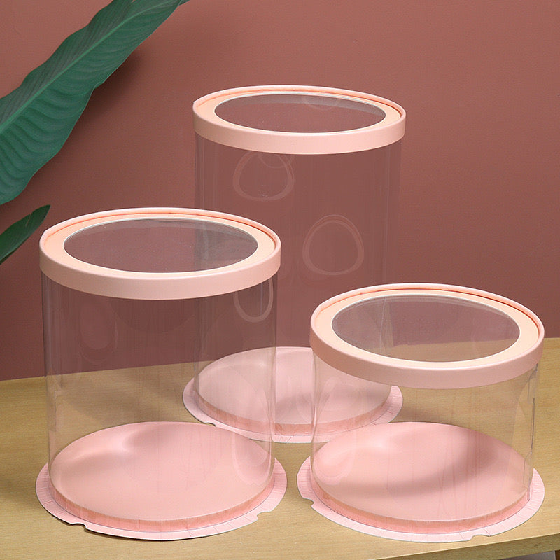 10 boxes Pink Round tall cake box with clear top window