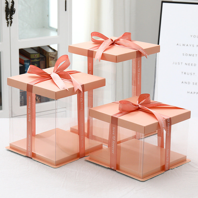 10 boxes Pink Square Large PET Clear Cake Box