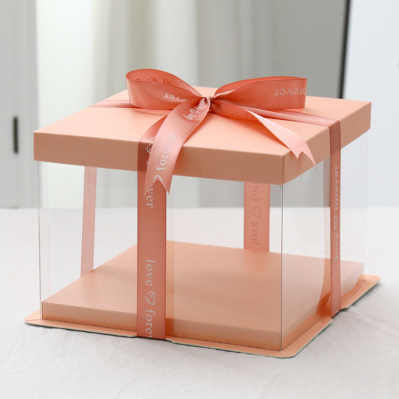 10 boxes Pink Square Large PET Clear Cake Box