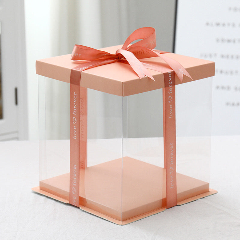 10 boxes Pink Square Large PET Clear Cake Box