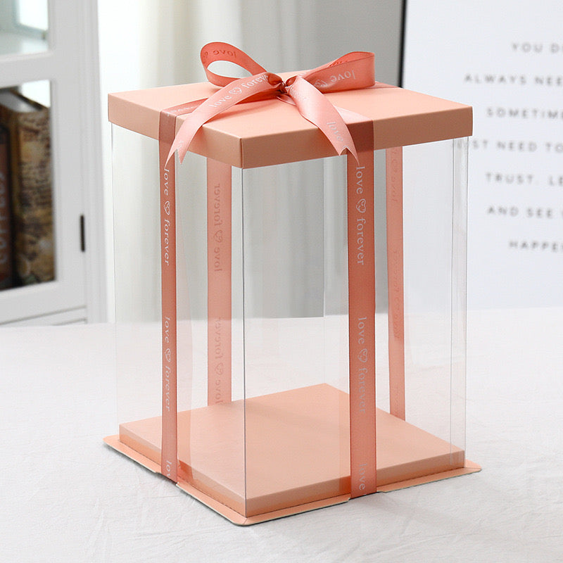 10 boxes Pink Square Large PET Clear Cake Box