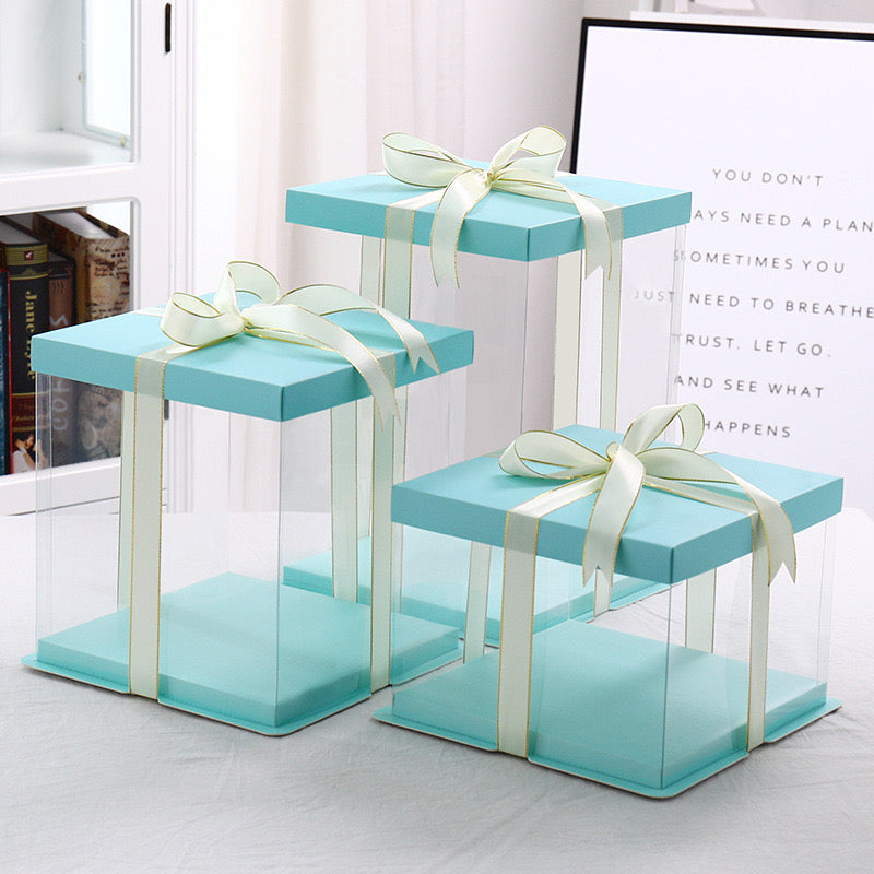 10 boxes Blue Square Large PET Clear Cake Box