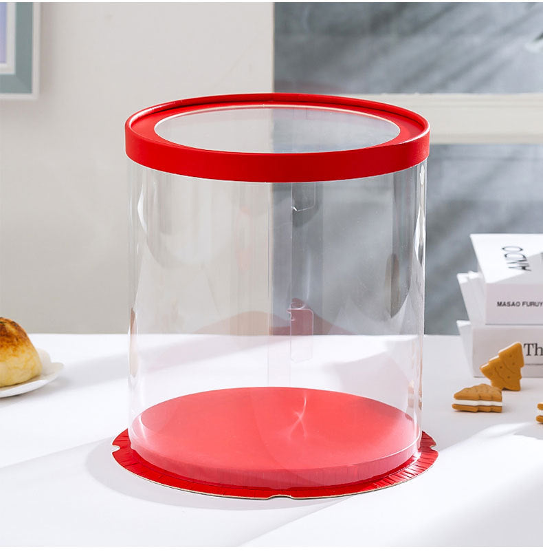 10 boxes red round tall cake box with clear top window