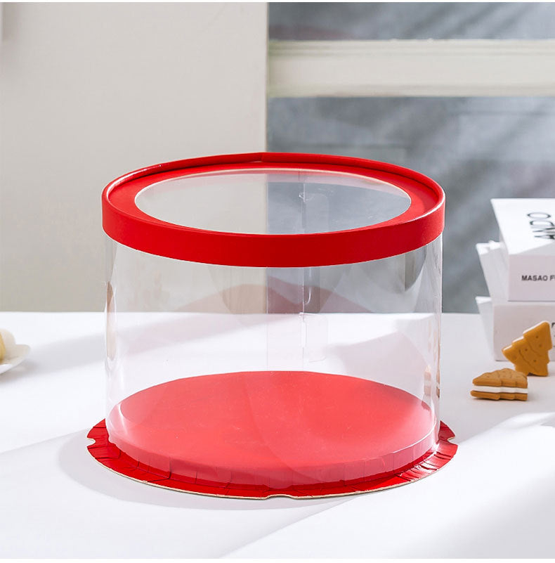 10 boxes red round tall cake box with clear top window