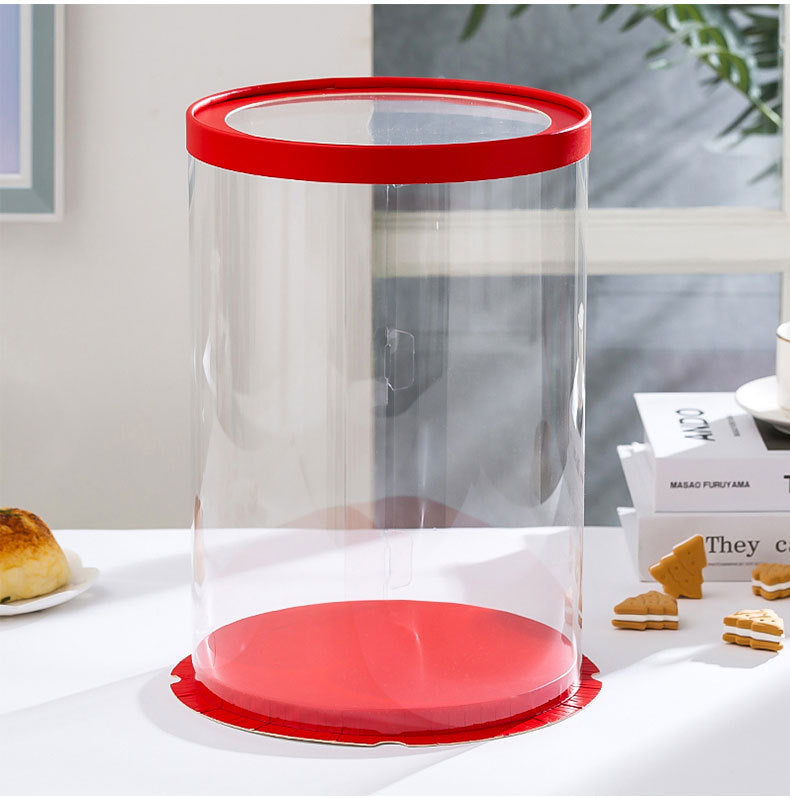 10 boxes red round tall cake box with clear top window