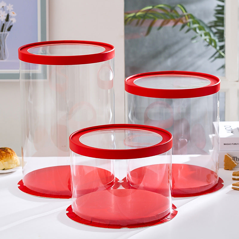 10 boxes red round tall cake box with clear top window