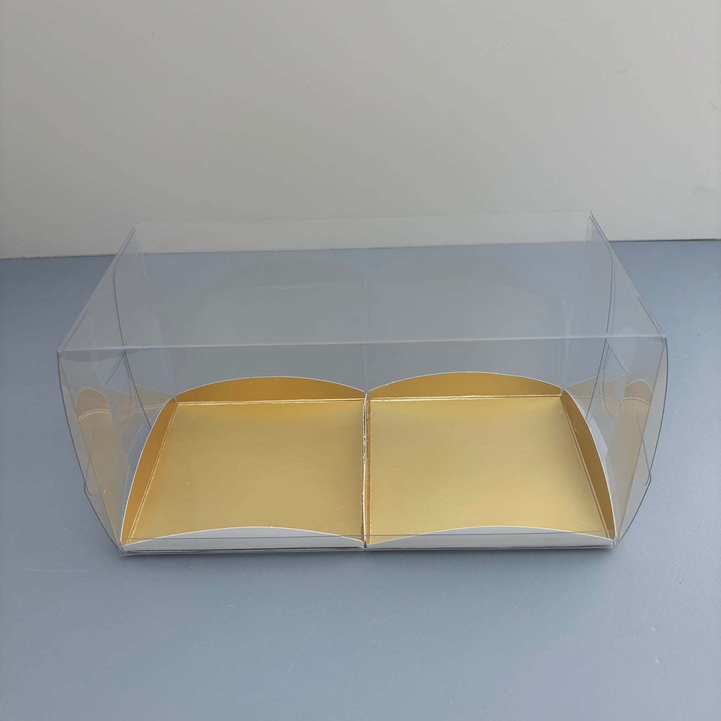 Clear Mini Cake & Puff Treat Box with Gold Paper Insert