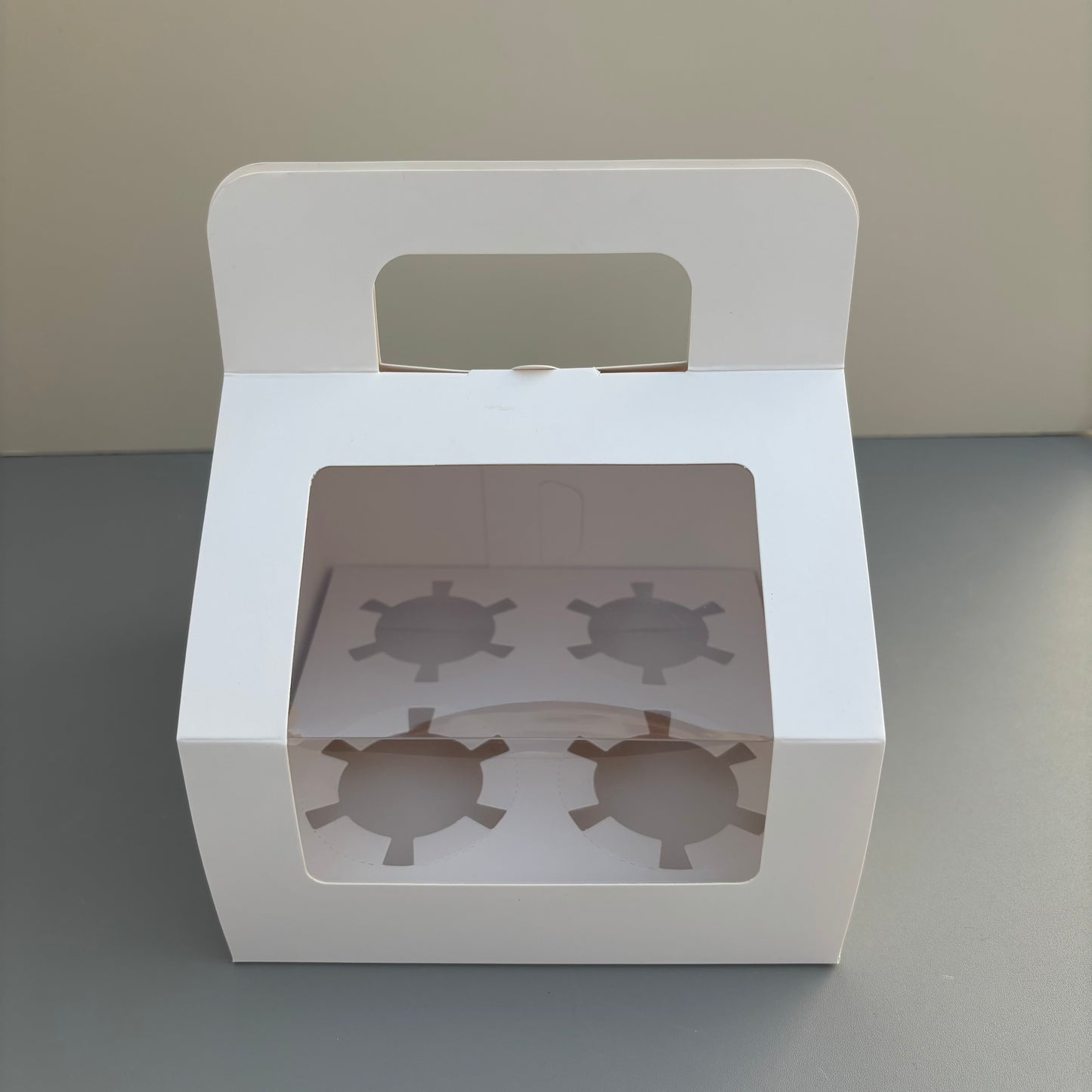 White Cupcake Window Handle Box With Paper Insert