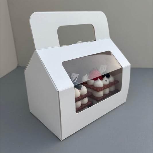 20PCS White Paper Handle Dessert Bakery Box with Insert