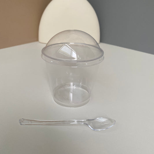 100 sets 200ML acrylic clear round cup with clear lid(clear spoon included)