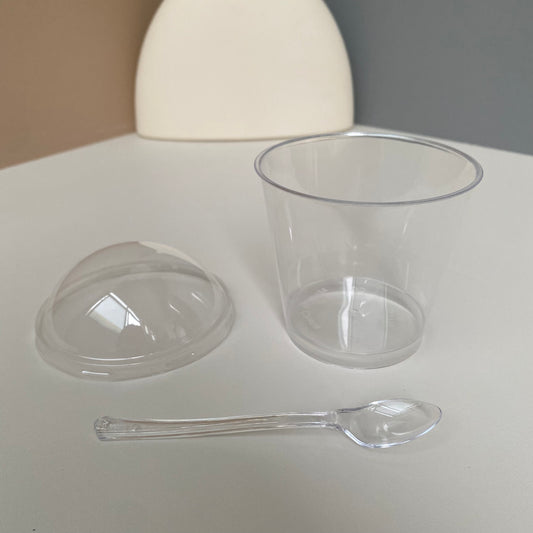 100 sets 200ML acrylic clear round cup with clear lid(clear spoon included)