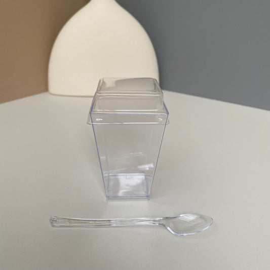 100 sets 3.4oz acrylic clear square cup with clear lid(clear spoon included)