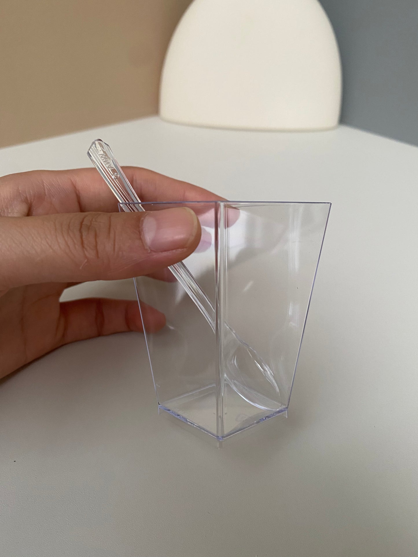 100 sets 3.4OZ acrylic clear square cup (clear spoon included)