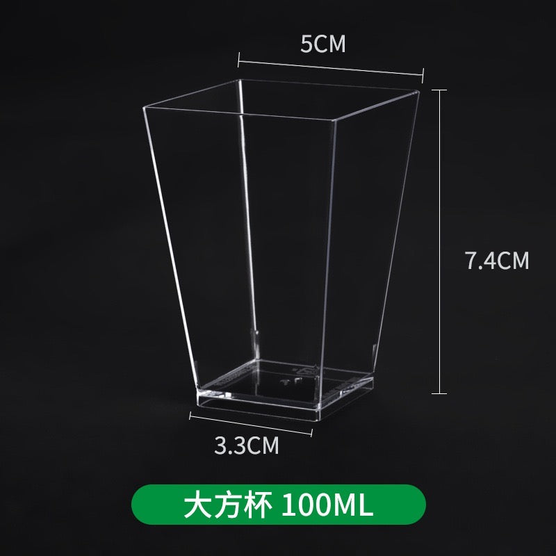 100 sets 3.4oz acrylic clear square cup with clear lid(clear spoon included)