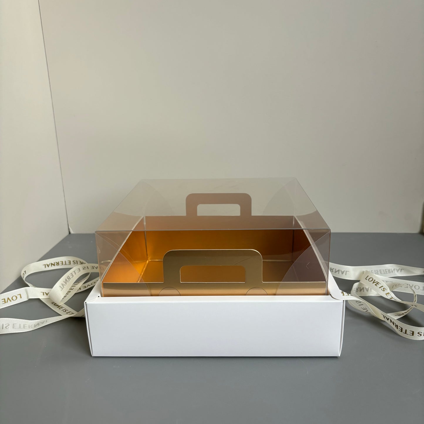 10 boxes small white base box with gold insert and ribbon