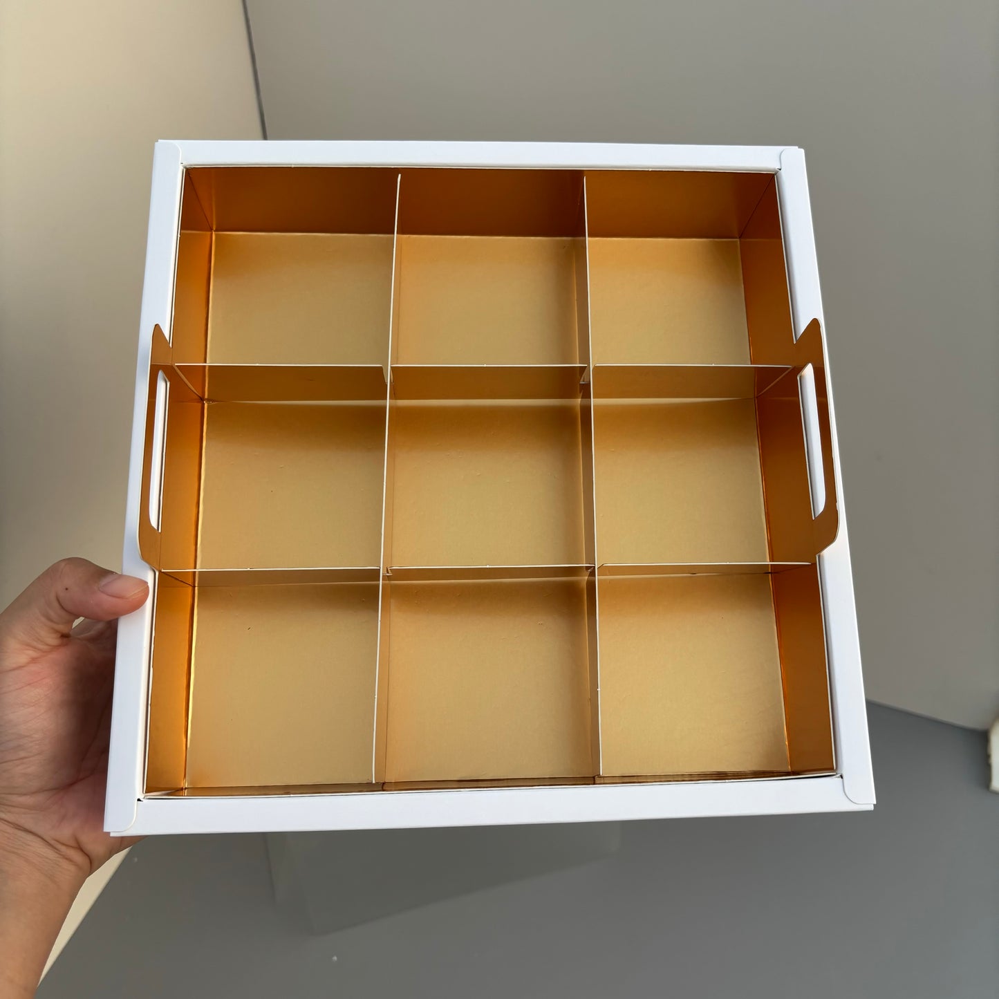 10 boxes 9-compartments white base box with gold insert