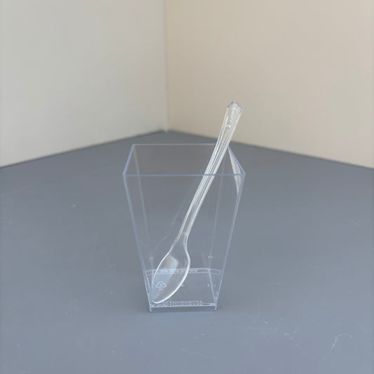 100 sets 3.4OZ acrylic clear square cup (clear spoon included)