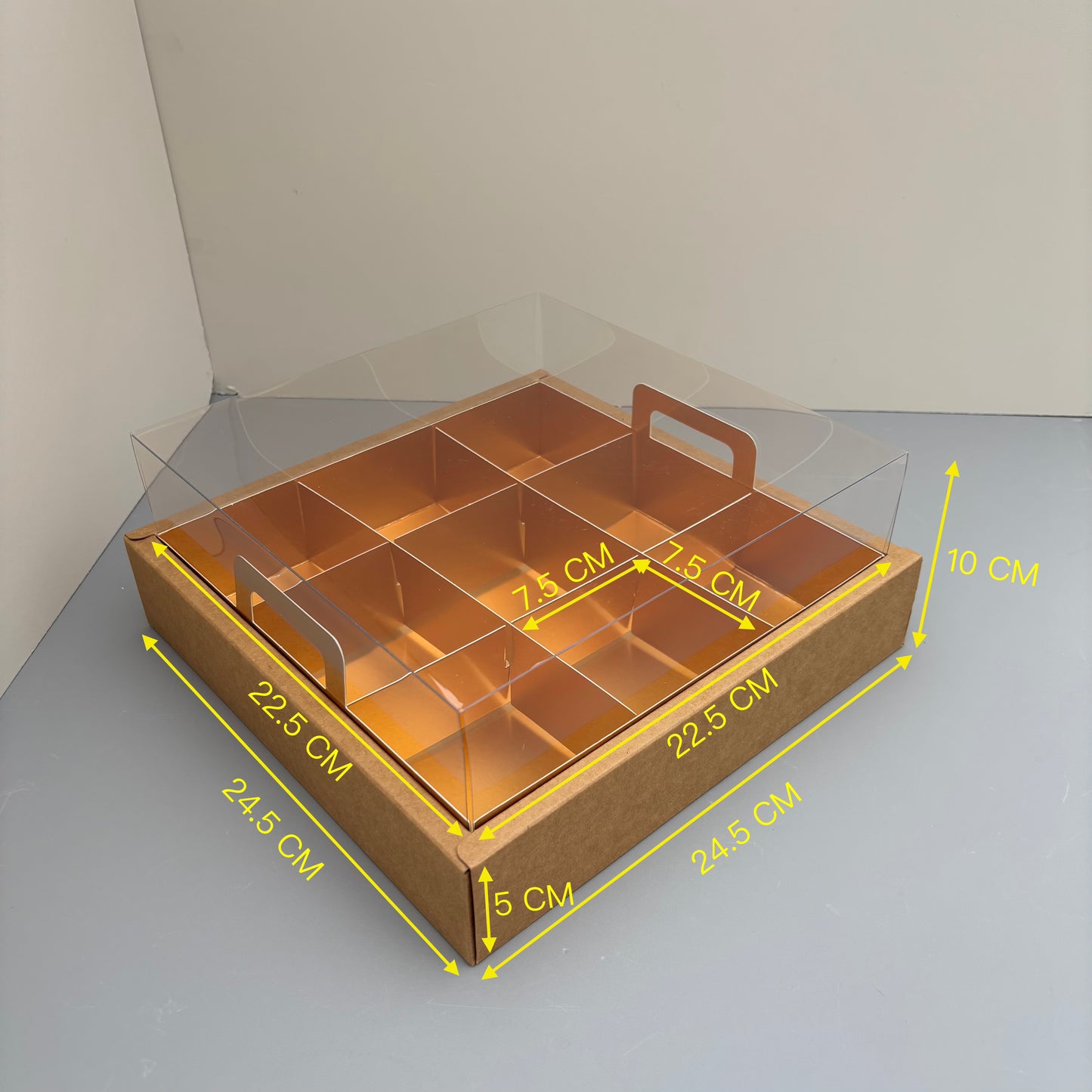 10 boxes 9-compartments kraft base box with gold insert