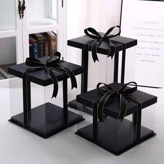 10 boxes Black Square Large PET Clear Cake Box