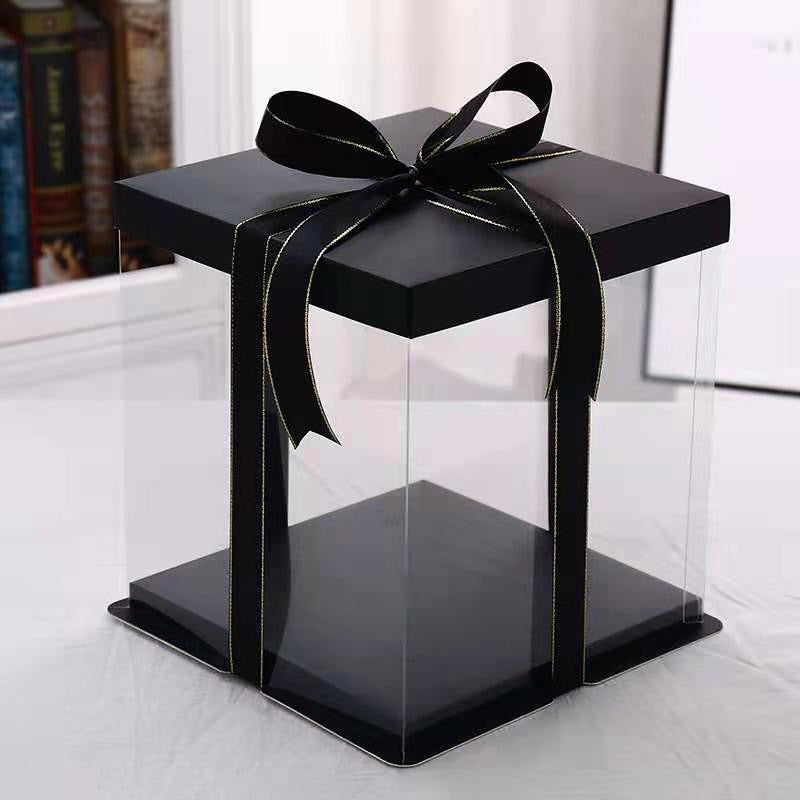 10 boxes Black Square Large PET Clear Cake Box