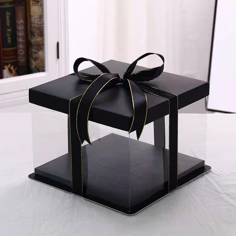 10 boxes Black Square Large PET Clear Cake Box