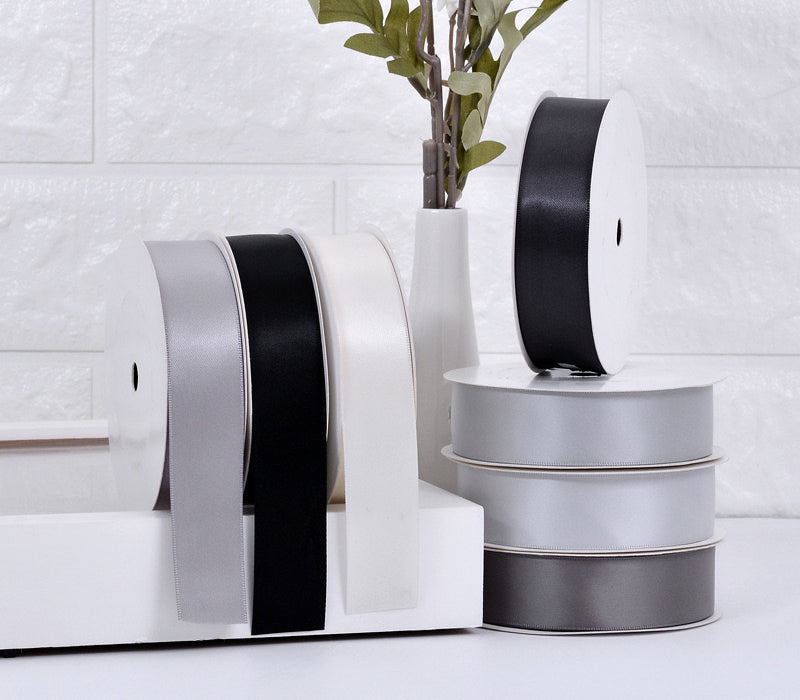 White Grey Black Series Double Face Satin Ribbon